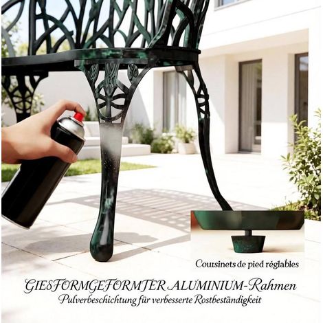 Banc de jardin en aluminium vert antique avec dossier décoratif, 2 places, 99 x 57 x 78 cm (1/5)