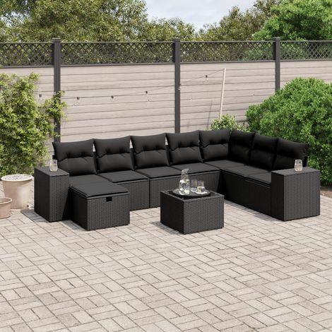 Salon de jardin 9 pcs avec coussins noir résine tressée vidaXL (1/4)