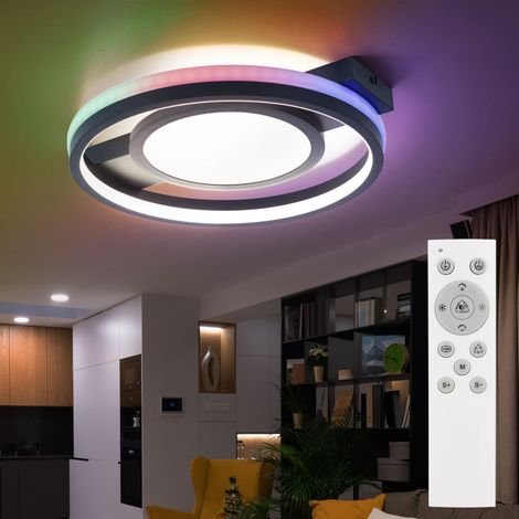 Lampada da soffitto con telecomando Lampada da soffitto, dimmerabile Lampada Daylight, rotonda, cambio colore CCT RGB, LED 40W 1200Lm, LxPxH 43x40x6,8 cm (1/5)