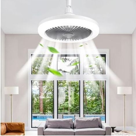 Ventilateur de plafond LED 30 W avec luminoir et télécommande, minuterie, 3 couleurs à intensité variable, 3 vitesses pour petits espaces, chambre à coucher-DOU