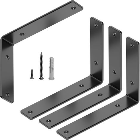 4 Stück Regalhalterung, 8Inch/200×150mm Schwerlast L Regalwinkel, 5,4mm Verdickt, 90 Grad Schwerlastwinkel für die Wandmontage, Tragkraft 80 KG, Schwarz (1/5)
