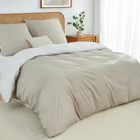 Housse de Couette 200x200 cm Réversib Oeko-TEX Doux Agréab sur Peau, Fermeture 200x200-1-65x65-2 Lin / Blanc (1/5)