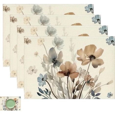 Lot de 4 sets table lin rectangulaires 30x46 cm, motif fleurs/feuilles, lavables, usage banquet/fête/cuisine (1/5)