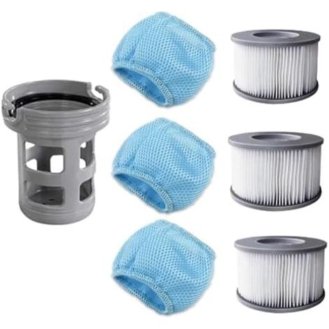 Ersatz-Filter-Set für Miweba für MSPA Spas, 7-teiliges Set mit Halterung und Netzbeuteln, waschbare PVC-Kartusche für aufblasbare Whirlpools (1/5)