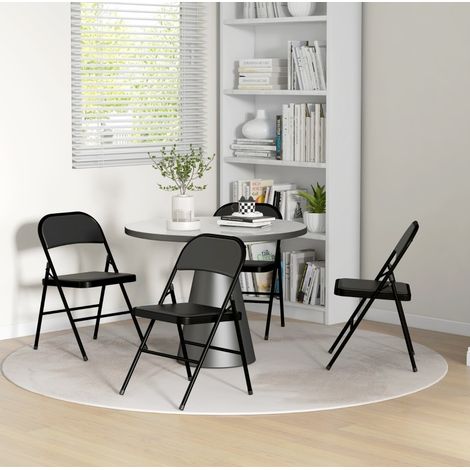 Lot de 4 chaises pliantes 45x46x78 cm noires en similicuir avec assise rembourrée et structure en métal (1/5)