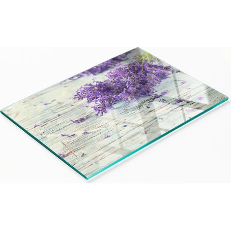 Tabla de servir de cocina de vidrio templado con diseño de lavanda, 80 x 52 cm. (1/5)
