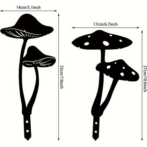 Estaca decorativa de metal con forma de hongo para jardín, estatua de silueta de hongo hueca, juego de 2 siluetas de familia de hongos para entrada, suelo, jardín, césped, exterior (1/5)