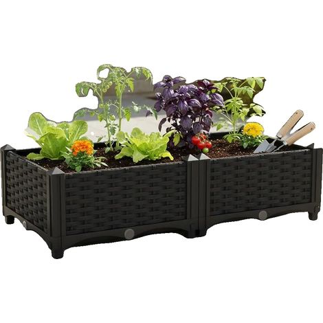Maceta elevada para jardín, polipropileno resistente, uso versátil, color negro. (1/2)