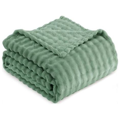 Couverture polaire pour canapé - Couverture simple verte moelleuse et confortable avec motif réversible, 130 x 155 cm (1/4)