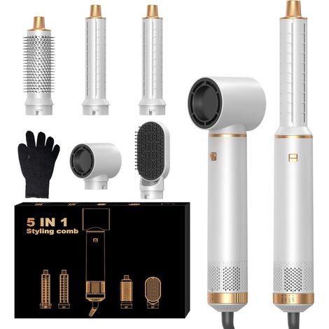 Airbrush 5 en 1, Seche Cheveux 5 en 1, Hair Styler avec Seche Cheveux Ionique, Boucleur Automatique, Brosse Coiffante Chauffante, Brosse Lissante, Air Styler 5 en 1 pour Sécher, Boucler, Lisser (1/5)