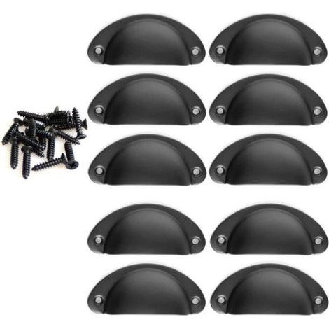 Lot de 10 Poignée de Coquille Vintage Noir pour Armoire Meuble, 82mm Bouton de Porte en Métal Cuisine Placard Décoration (1/4)