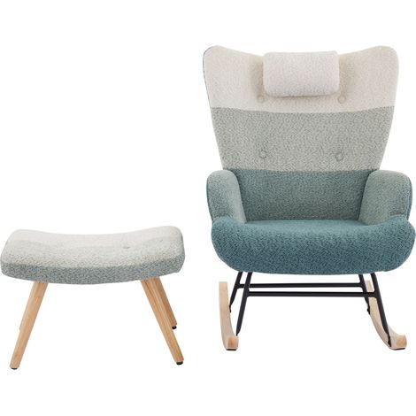 Fauteuil à Bascule - 1 Place - Confort Moelleux - Bouclé - Coussins Inclus & Cadre Métal - 95 x 83 x 65.5 cm - Moderne - Multicolore (1/5)