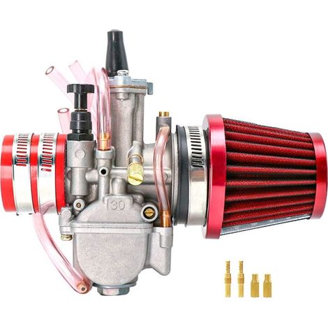 Kit carburateur avec adaptateur d'aspiration, filtre à air et gicleurs principaux, pour 2 coups/4 coups 75-250cc, motos, véhicules tout-terrain, scooters, UTV (30 mm, rouge) (1/4)