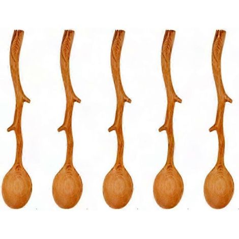 Cuillères en bois hêtre japonaises x5 pour mélanger café, couverts de table naturels (1/5)