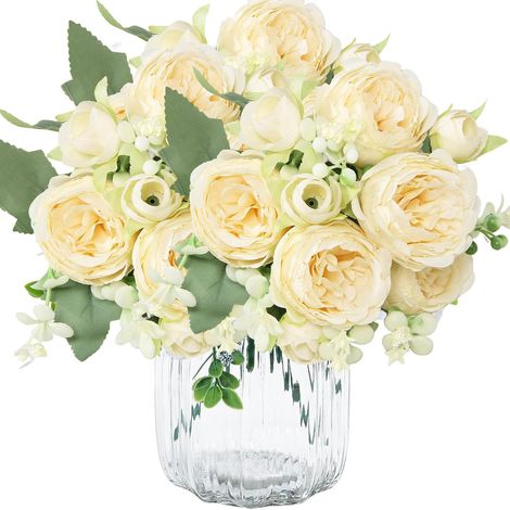 3 Bouquets Pivoine Artificielle 32cm Bouquet de Fleurs Artificielles Champagne Wedding Fleur en Soie Convient pour Mariages Décoration Intérieure Table Compositions Florales et Bureaux (1/5)