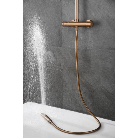 Barra de ducha termostática hecha de acero inoxidable con acabado oro rosa cepillado Napoles de Imex (1/6)