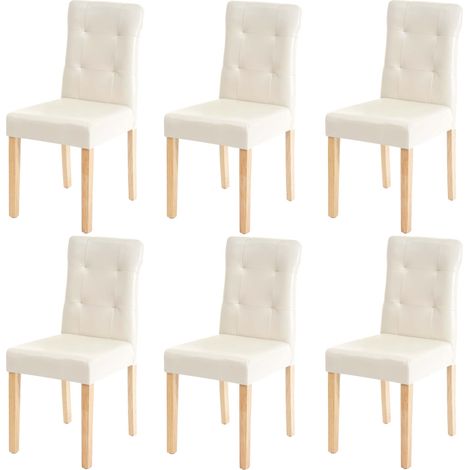 6er-Set Esszimmerstuhl HHG-984, Stuhl Essstühle Kunstleder creme, helle Beine