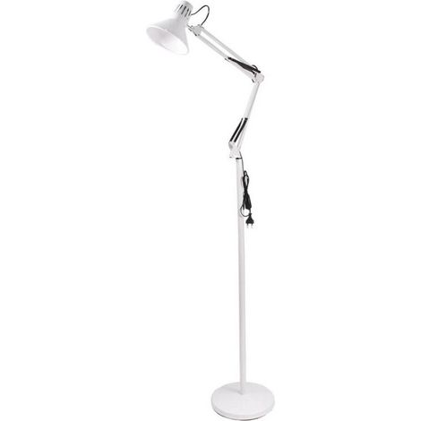 TrAdE Shop Traesio - Lampada A Piantana Da Terra Braccio Orientabile Luce Lettura In Metallo E27 D15 - Bianco (1/2)