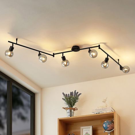 [NEUWERTIG] B-Ware Lindby Deckenstrahler Eridia LED dimmbar schwarz 6-flammig 180cm Rauchglas (1/2)