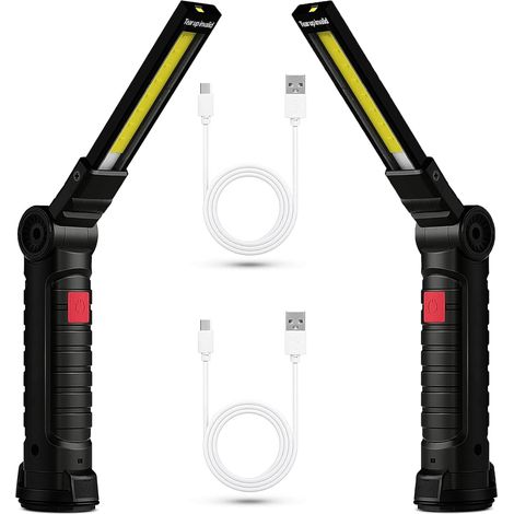 2x Lampe Lampe de Travail LED Rechargeable, Baladeuse Magnétique COB, Torche USB Puissante 5 Modes, Éclairage d'Inspection Auto, Lampe de Camping 360° avec Base Aimantée, Atelier/Garage/Urgence (1/5)