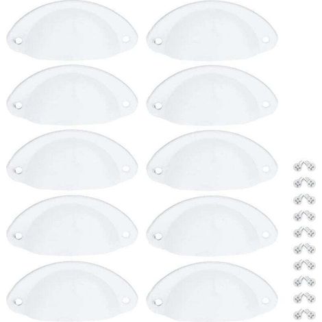 10 Pcs Poignée Blanc de Meuble Coquille Vintage Poignée pour Tiroir Armoire 82mm Bouton Porte Placard avec Vis (1/4)