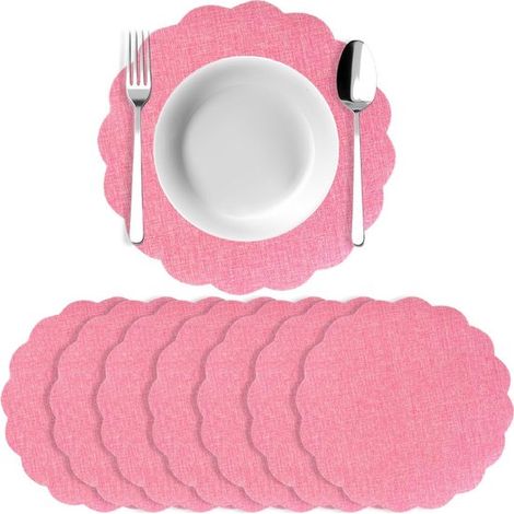 Set di 10 tovagliette in lino (33,5 cm) per compleanni, stile rustico country e feste, rosa (1/5)