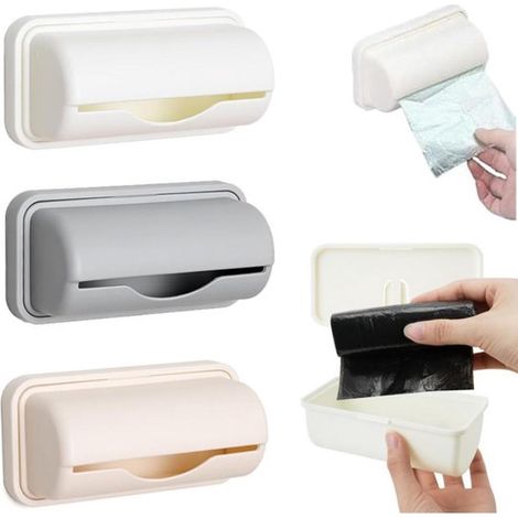 Dispenser per sacchi della spazzatura - Set da 3 pezzi - Scatola portaoggetti - Supporto - Organizzatore in plastica da parete - Porta rotolo (1/5)