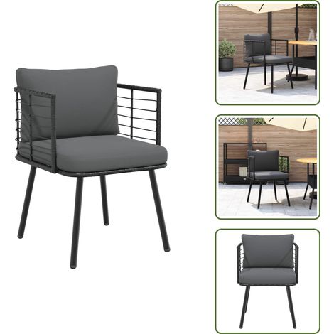 vidaXL Chaise de jardin avec coussins noir résine tressée (1/5)
