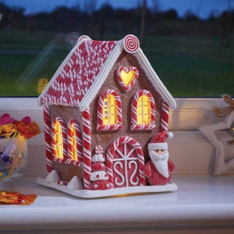 20cm Battery Operated LED Gingerbread Santa Candy Cabin Christmas Decoration (1/5)