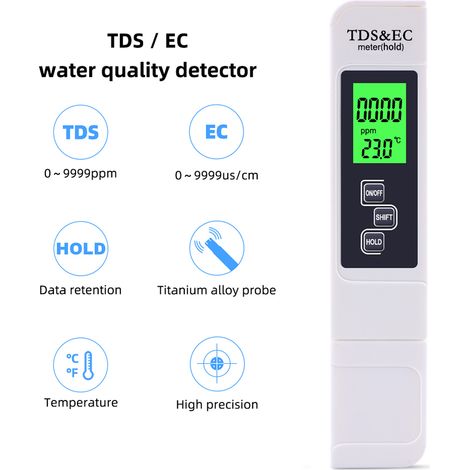 Decdeal 3-in-1 Multifunktionaler Wasserqualität Detektor Tragbarer TDS-Stifttester EC-Messgerät Genauige Messwerkzeug