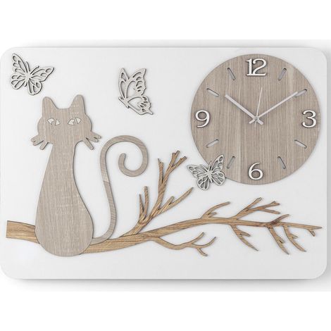 Orologio da parete rettangolare legno laminato GATTO 41x59 cm BRC