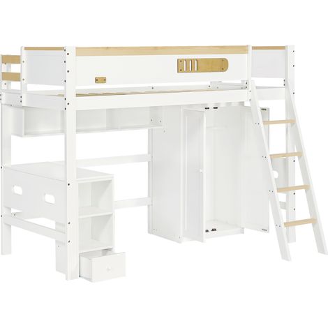 Kinder-Etagenbett 90 x 200 cm mit Schreibtisch, Schrank und offenen Regalen MODENUIT (1/5)