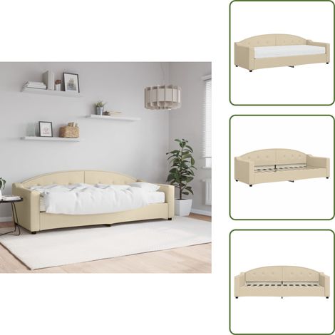 The Living Store Lit de jour avec matelas crème 80x200 cm tissu - Canapé Convertible - Lit Deux Places - Lit Invité - Literie - Meuble Multifonction