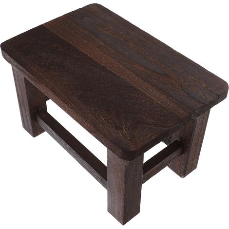 Tabouret en Bois Massif pour Se Chausser, Petit Banc Rustique Assise Large, Finition Vernis Foncé, Tabouret Polyvalent pour Entrée, Salon ou Chambre, Siège Compact Pratique (1/5)