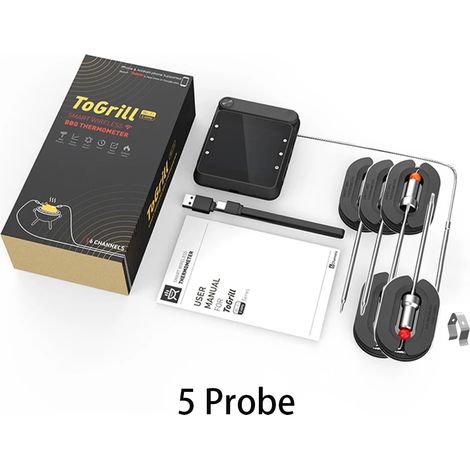 (5 sondes) Sondes de thermomètre alimentaire, rechargeables par WiFi, télécommande sans fil pour la cuisson et le grillage de la viande. (1/5)