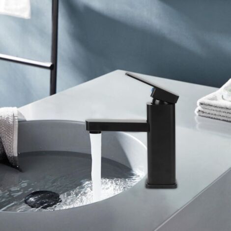 Robinet Salle Bain Noir, Mitigeur Lavabo en Alliage avec L'eau Froide et Chaude Disponible, Robinet Lavabo avec Deux Tuyaux