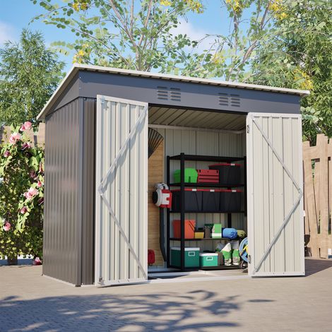 Geworzi Metall Gartenhaus 4'x8' Geräteschuppen mit abschließbarer Tür, Werkzeugaufbewahrung für Hinterhof und Terrasse Grau (1/5)