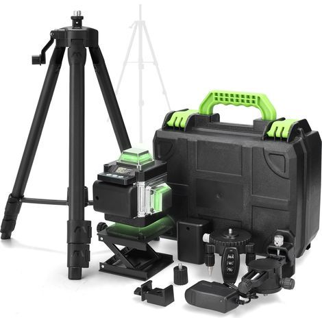 Outdoor Green Laser Level Kit, Multifunctional 3D Construction Level with 16 Lines, Outdoor Pulse Mode, 2 Batteries, Auto Leveling, Swivel Mount, Remote Control with Tripod (1/5)