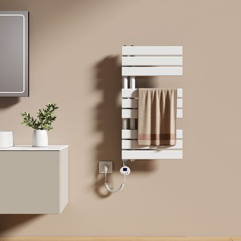 EMKE Elektrischer Badheizkörper 76 x 40 cm 400 W Weiß Handtuchwärmer mit WiFi Tuya App-Steuerung IPX4 4 Modi (1/5)