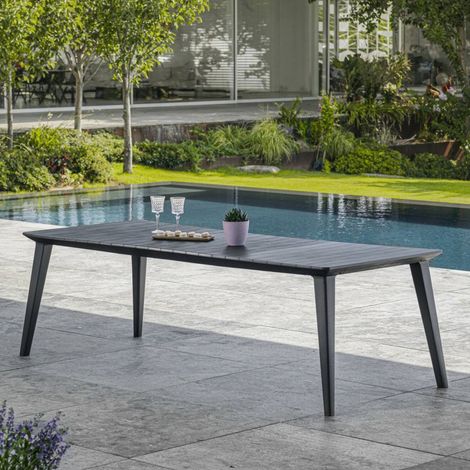 Dmora - Gartentisch Camrose, Picknickbasis, Garten-Esstisch, Mehrzweck-Außenbank, 235x98 h74 cm, Anthrazit (1/4)