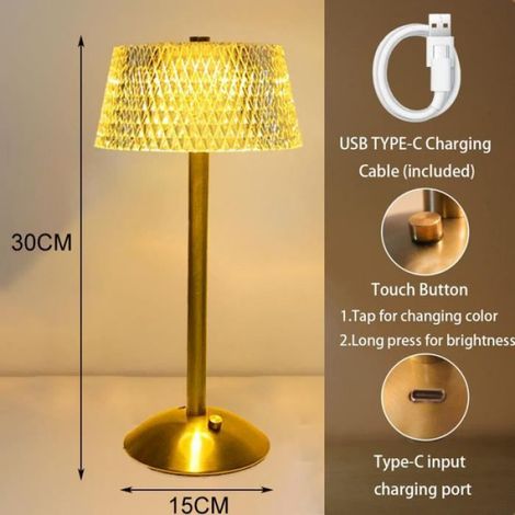 1 Lampe LED, variateur tactile, corps galvanoplastie, abat-jour acrylique, bureau bar hôtel (1/4)