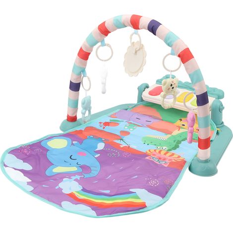 Tapis d'éveil musical portable pour bébé 0-12 mois, piano à pieds lumineux avec 5 jouets pendants suspendus, tapis de jeu doux et interactif. (1/5)