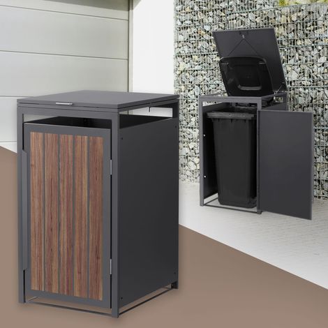 ML-Design Cobertizo para Ocultar Cubo de Basura 240L Roble Antracita Oscuro 68x80x120cm Acero Caseta para Jardín Contenedor Exterior Caja con Tapa Abatible y Puerta Resistente a la Intemperie (1/5)