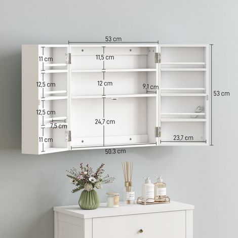 Armoire à pharmacie murale verrouillable à 2 portes, 11 compartiments, 2 clés, 53 x 20 x 53 cm, blanche (1/5)
