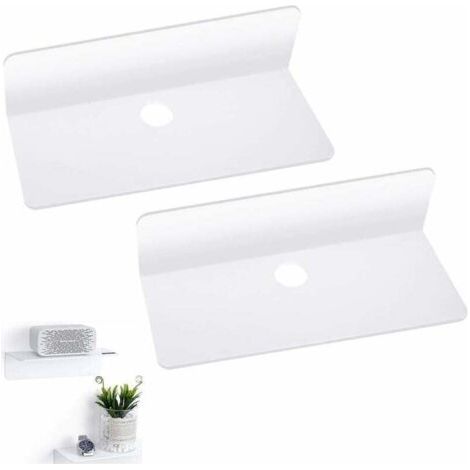 Étagère murale flottante Étagère flottante en acrylique Étagère flottante robuste auto-adhésive avec ruban adhésif double face et 4 crochets de câble pour téléphone, clés (lot de 2) (1/4)