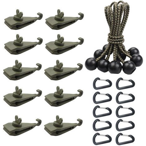 10 Pièces Cordons Élastiques avec Boules,  Tendeur Boule pour Bâche, Tente, Camping, Pavillon, Rideaux Harnais d’Extension(10 clips + 10 cordes + 10 boutons en plastique) (1/5)