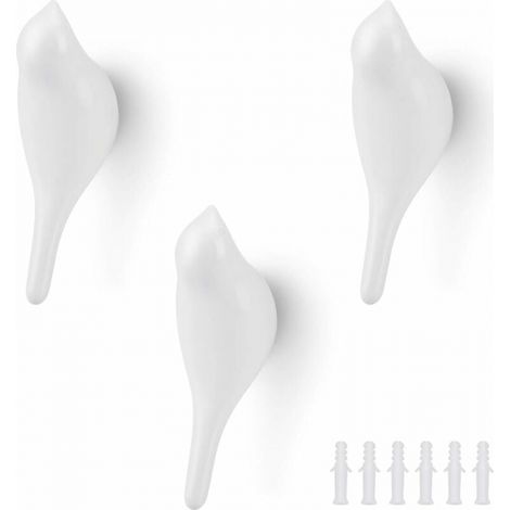3Pcs White Wall Hook, Bird Resin Wall Mounted Coat Hook for Hanging Coats, Towels, Hats, Bags (1/5)