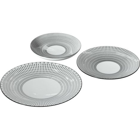 Service vaisselle en porcelaine 18 pièces – 6 assiettes plates 26,5 cm – 6 assiettes creuses 20,3 cm – Imprimé discret – Secret De Gourmet (1/5)