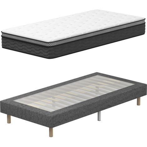DEWINNER Ensemble Matelas et Sommier 90x190 cm, Pack Matela+Sommier tapissier Gris 90x190 et Matelas Ressorts Ensachés 90x190x25,Matelas 1 Personnes,6 Pieds Inclus (Sommier tapissier ) (1/5)