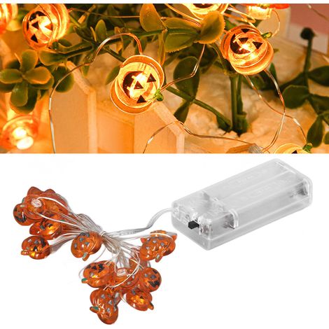 Guirlande lumineuse de 2 mètres en fil de cuivre avec 20 lumières en forme de citrouille pour la décoration de scènes d'Halloween et de fêtes en chambre. (1/5)